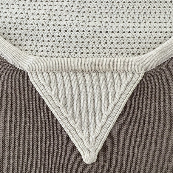 Mel & Lisa Brown & Cream 75% Silk Blend Pullover High Low Sweater - Size Small - Picture 5 of 9